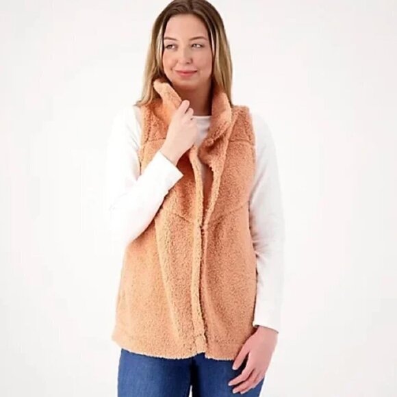 Koolaburra Ugg Sherpa Vest 1X Brushed Back Open Front Collared Fall Winter Pink - Picture 1 of 6